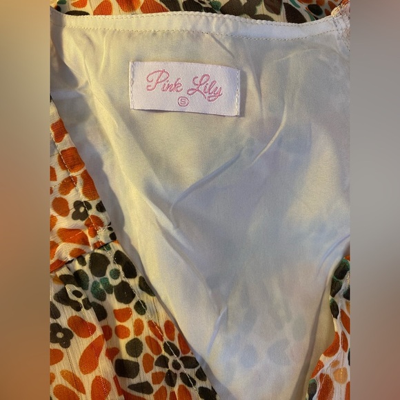 Pink Lily Floral Bohemian Maxi Dress w/ Tassels Size Small Orange Brown Cream - Picture 3 of 7